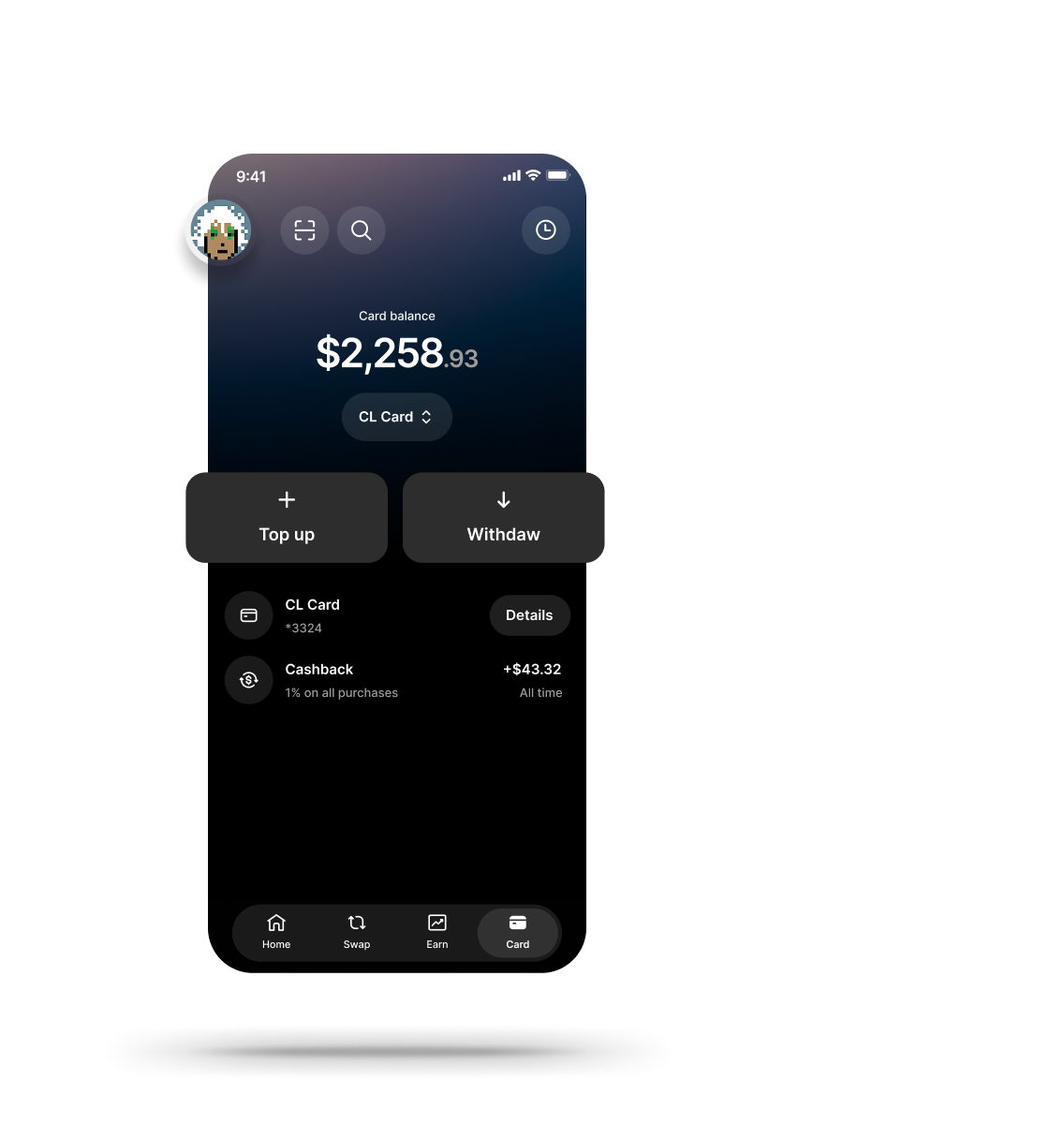Ledger Wallet card balance screen